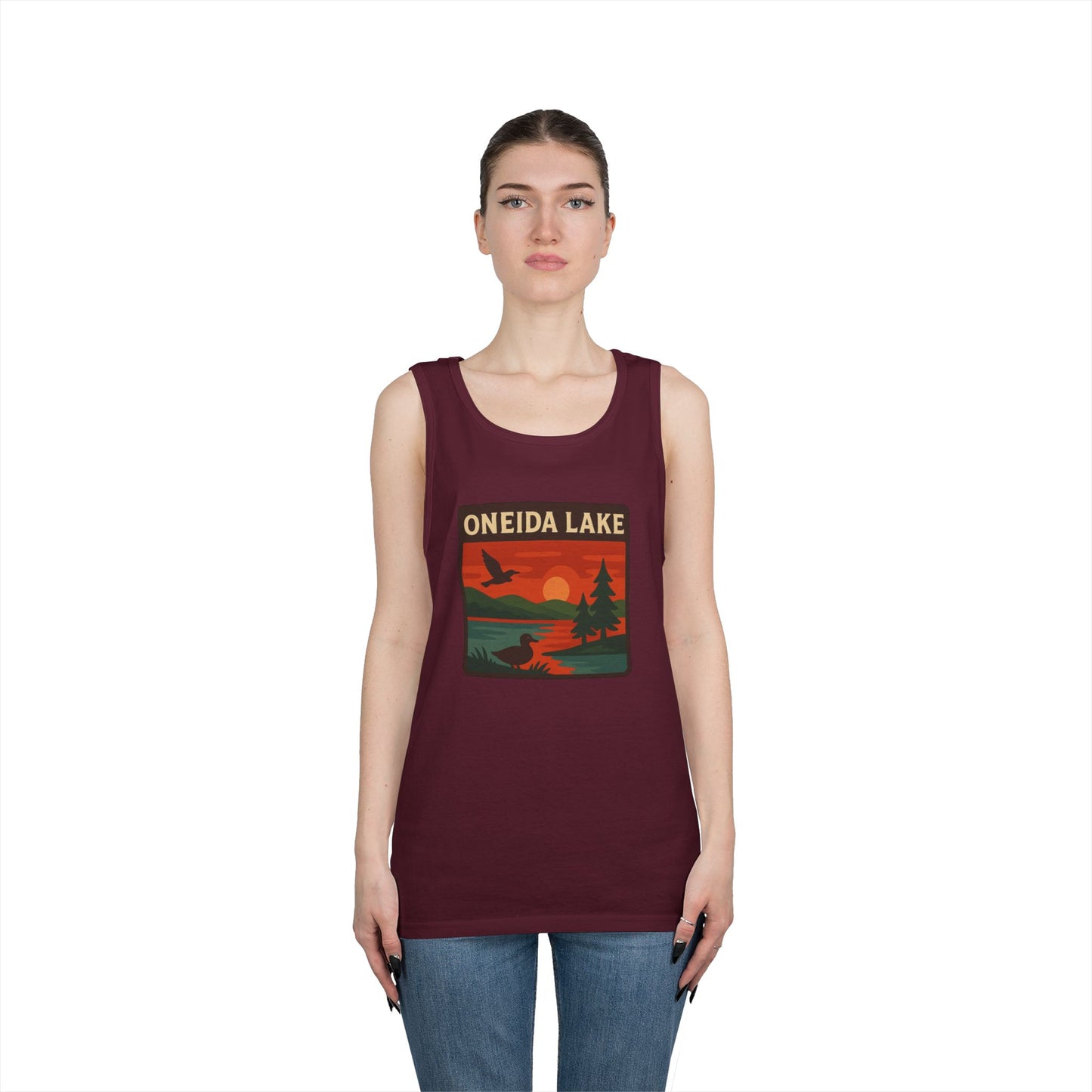 Oneida Lake Vintage Unisex Heavy Cotton Tank Top, Summer Shirt, Lake Apparel, Outdoor Activity, Gift for Nature Lovers