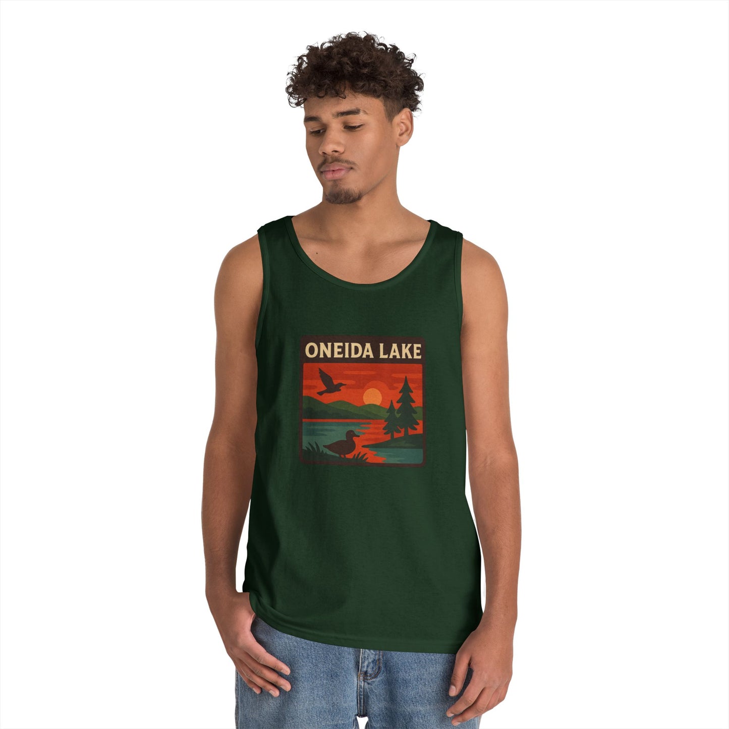 Oneida Lake Vintage Unisex Heavy Cotton Tank Top, Summer Shirt, Lake Apparel, Outdoor Activity, Gift for Nature Lovers