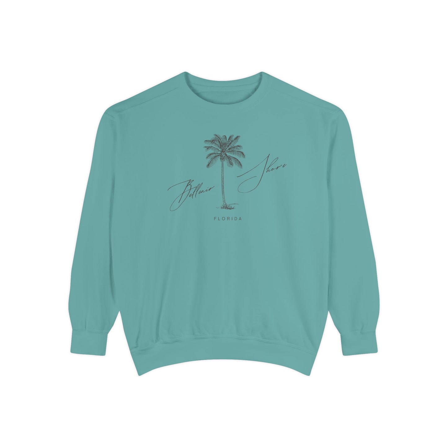 Belleair Shore Chill Vibes Sweatshirt - Unisex Garment-Dyed Style, Perfect for Lounging, Gift for Her, Palm Tree Design, Summer Escape