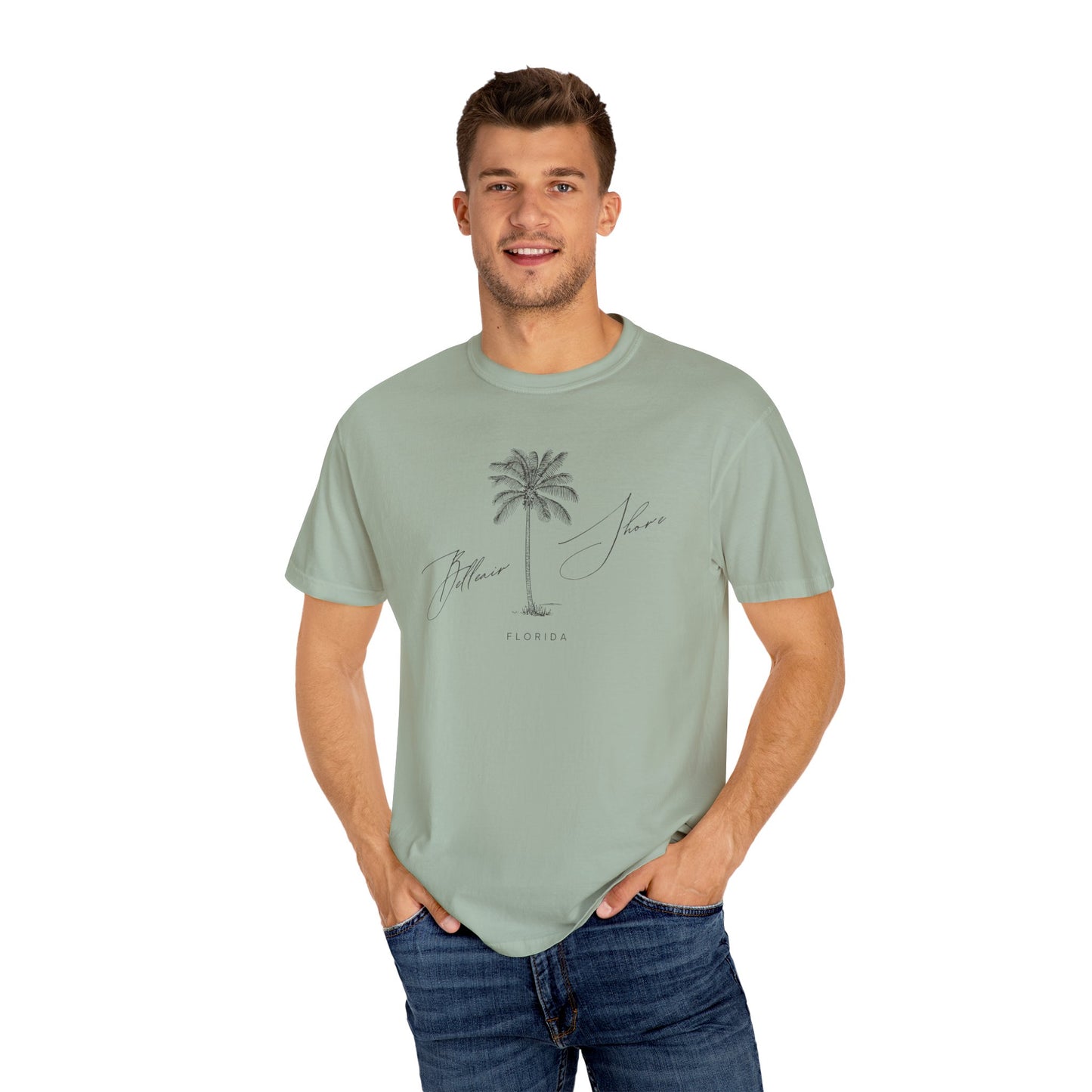 Belleair Shore Chill Vibes Palm Tree Tee - Unisex Garment-Dyed T-shirt for Beach Lovers, Summer Outings, Casual Wear, Gifts for Him/Her