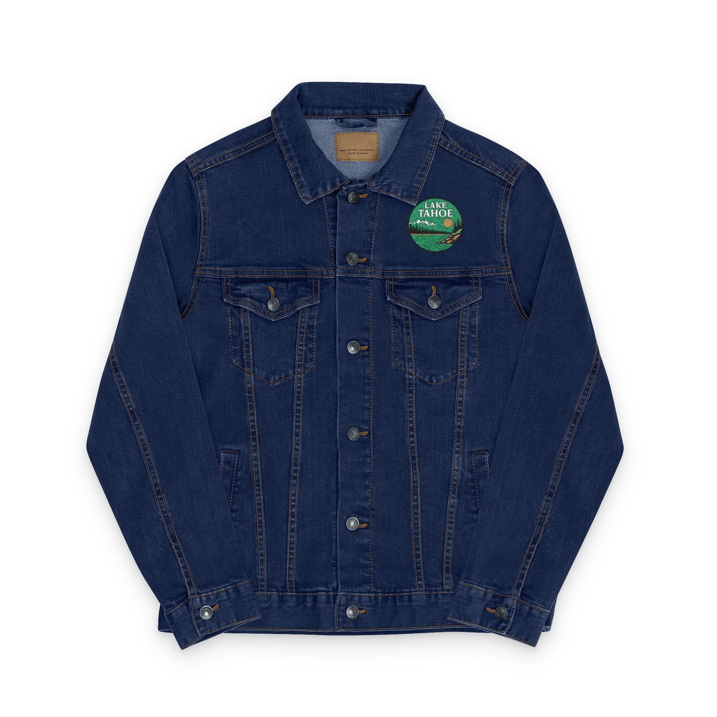 Lake Tahoe Unisex Embroidered Denim Jacket - Trendy Fall Fashion, Casual Layering, Everyday Wear, Stylish Gift, Unique Statement Piece