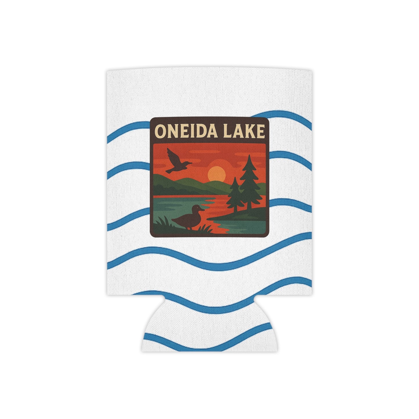Oneida Lake Can Cooler | Vintage Lake House Drink Holder, Outdoor Party Favor, Moose Design, Camping Gear, Summer BBQ Essential
