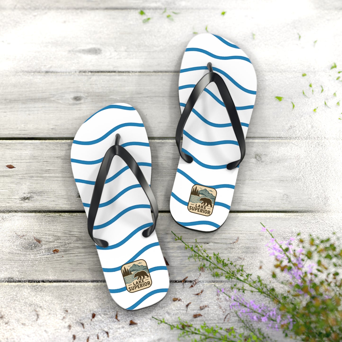 Lake Superior Beachy Vibes Flip Flops - Summer Sandals, Poolside Footwear, Vacation Essentials, Casual Summer Shoes, Beach Accessories