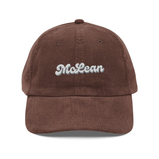 McLean Vintage Corduroy Cap, Retro Fashion Hat, Cool Embroidered Cap, Casual Summer Accessory, Gift for Trendsetters
