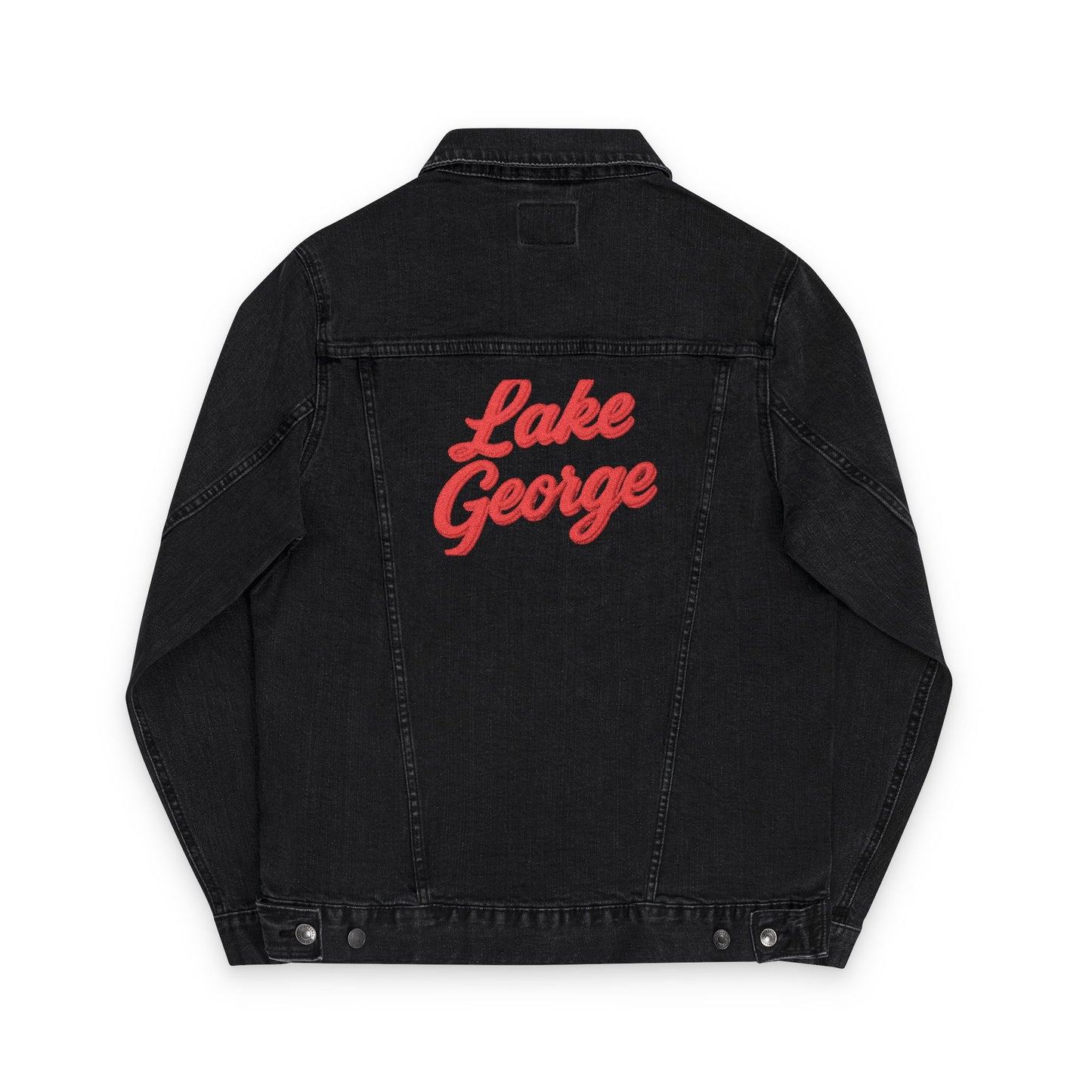 Lake George Unisex Embroidered Denim Jacket - Trendy Fall Fashion, Casual Layering, Everyday Wear, Stylish Gift, Unique Statement Piece