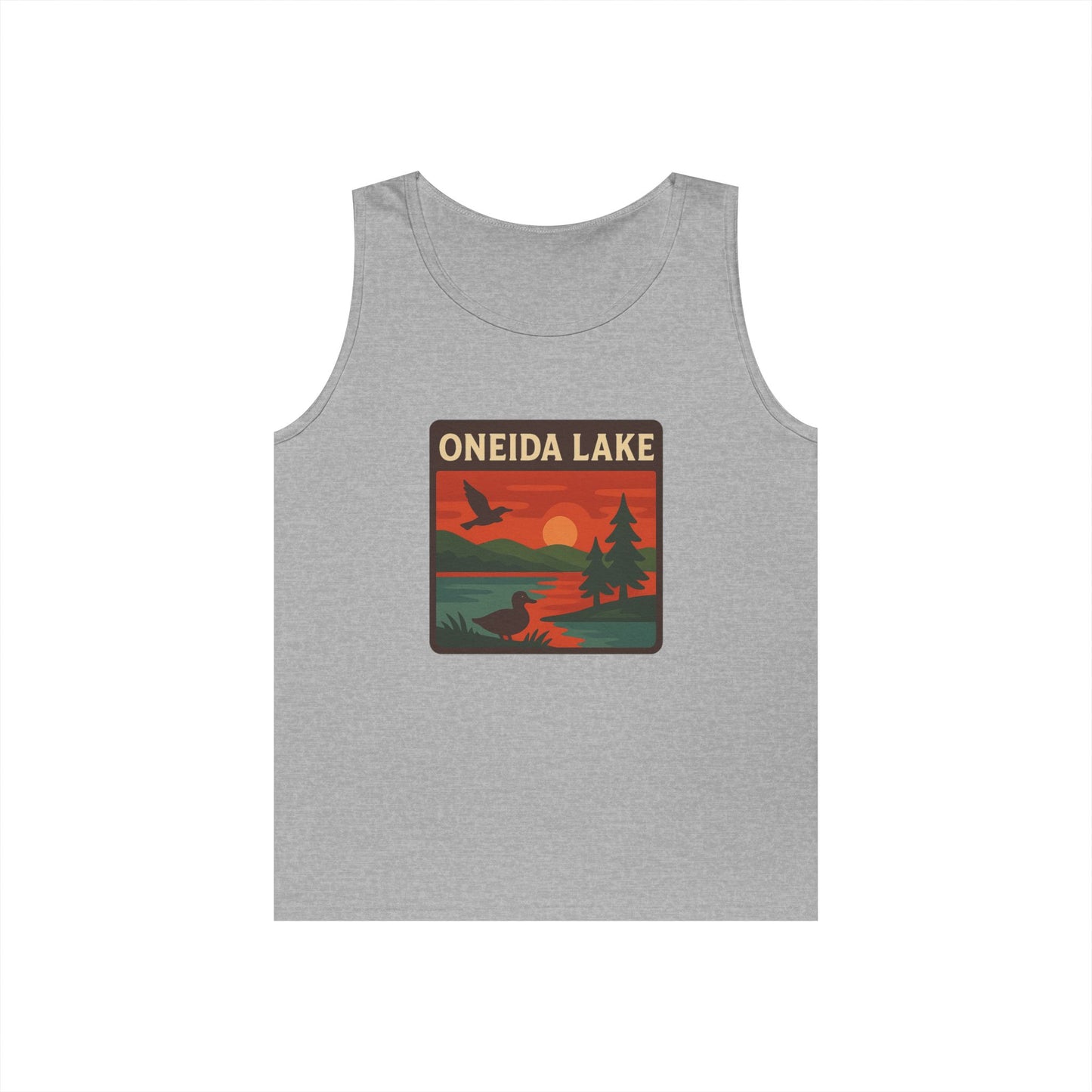 Oneida Lake Vintage Unisex Heavy Cotton Tank Top, Summer Shirt, Lake Apparel, Outdoor Activity, Gift for Nature Lovers