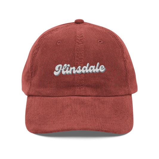 Hinsdale Vintage Corduroy Cap, Retro Fashion Hat, Cool Embroidered Cap, Casual Summer Accessory, Gift for Trendsetters