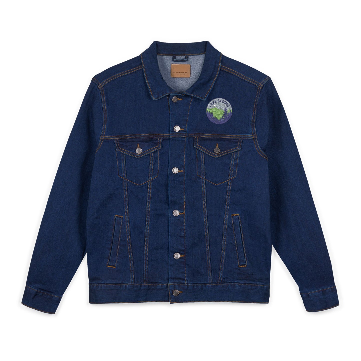 Lake George Unisex Embroidered Denim Jacket - Trendy Fall Fashion, Casual Layering, Everyday Wear, Stylish Gift, Unique Statement Piece