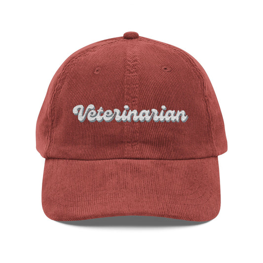 Vintage Veterinary Cap - Corduroy Hat for Pet Lovers, Gift for Veterinarians, Animal Lover Apparel, Unique Embroidered Headwear