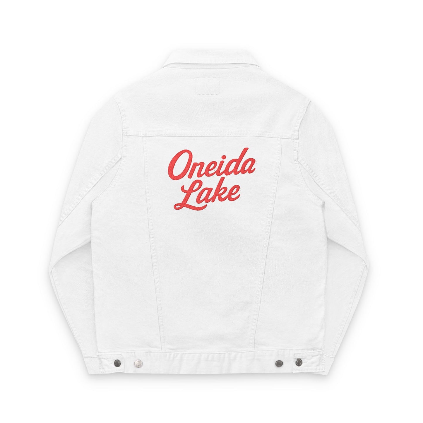 Oneida Lake Unisex Embroidered Denim Jacket - Trendy Fall Fashion, Casual Layering, Everyday Wear, Stylish Gift, Unique Statement Piece