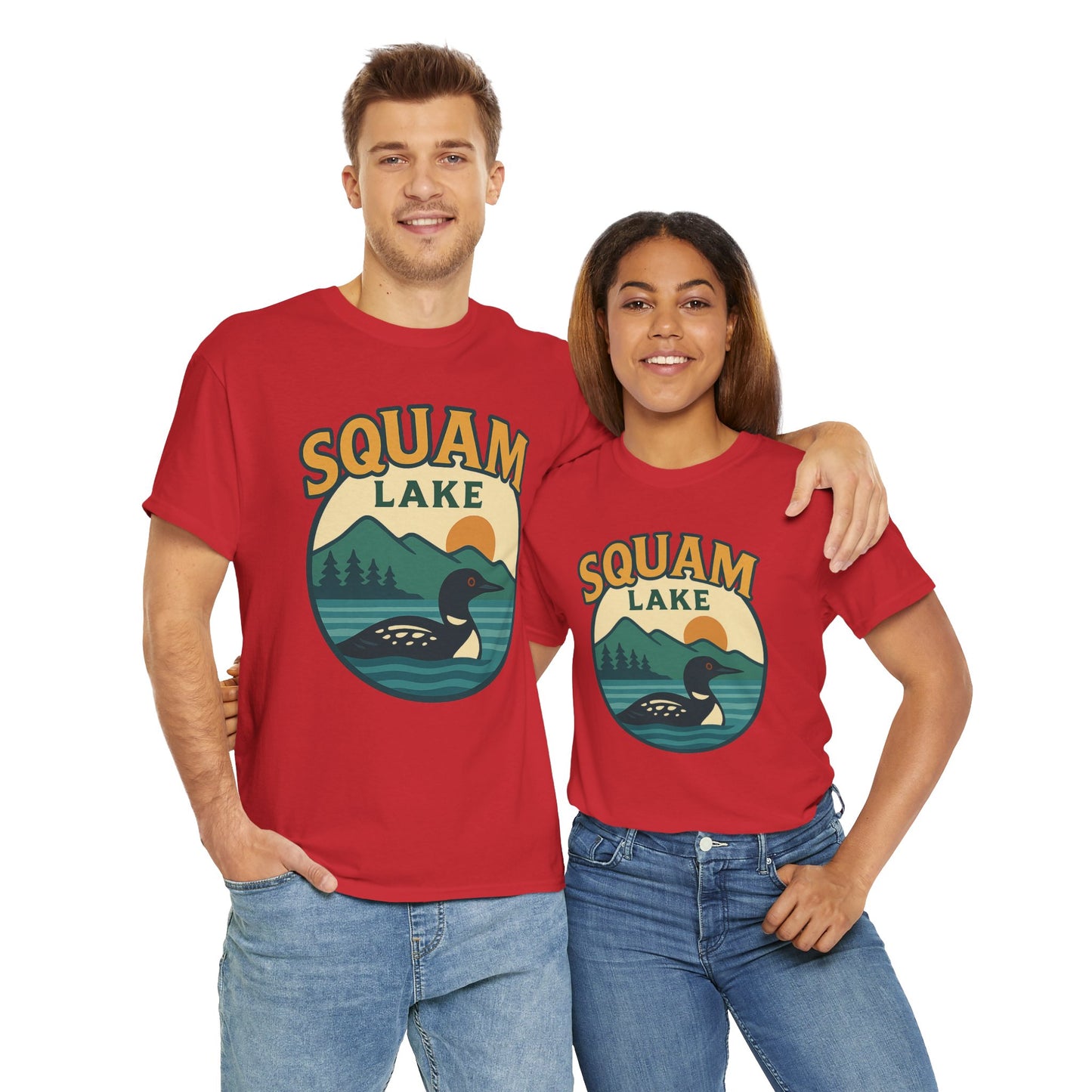 Squam Lake Graphic Tee | Unisex Heavy Cotton T-Shirt, Nature Lover Gift, Lake Adventure Shirt, Outdoor Apparel, Vintage Lake Design
