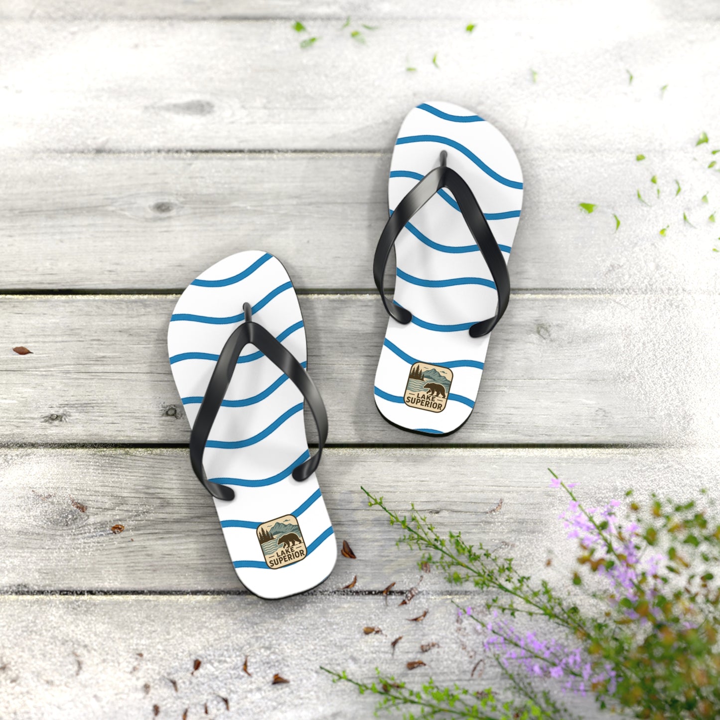 Lake Superior Beachy Vibes Flip Flops - Summer Sandals, Poolside Footwear, Vacation Essentials, Casual Summer Shoes, Beach Accessories