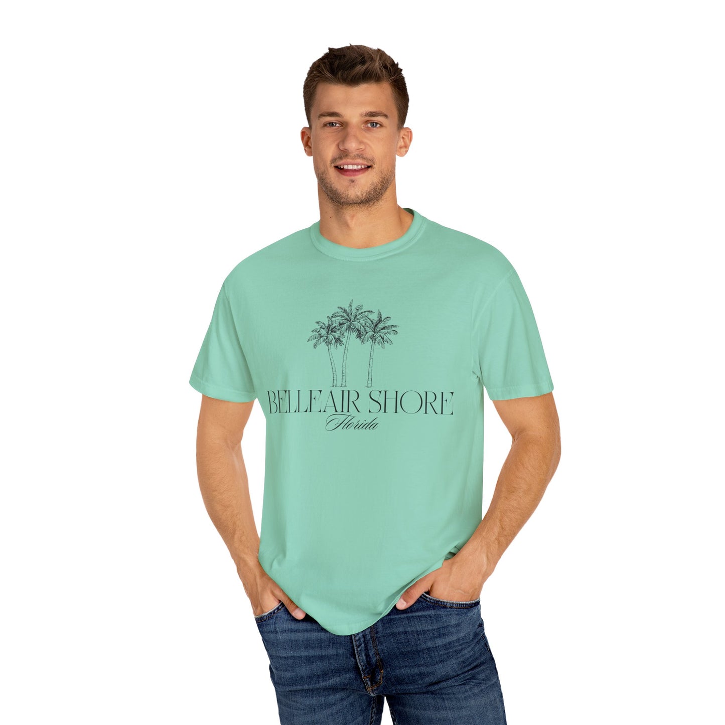 Belleair Shores Palm Tee - Unisex Garment-Dyed T-shirt, Summer Vibes Shirt, Beachwear, Casual Outfit, Gift for Beach Lovers, Vacation Essentials