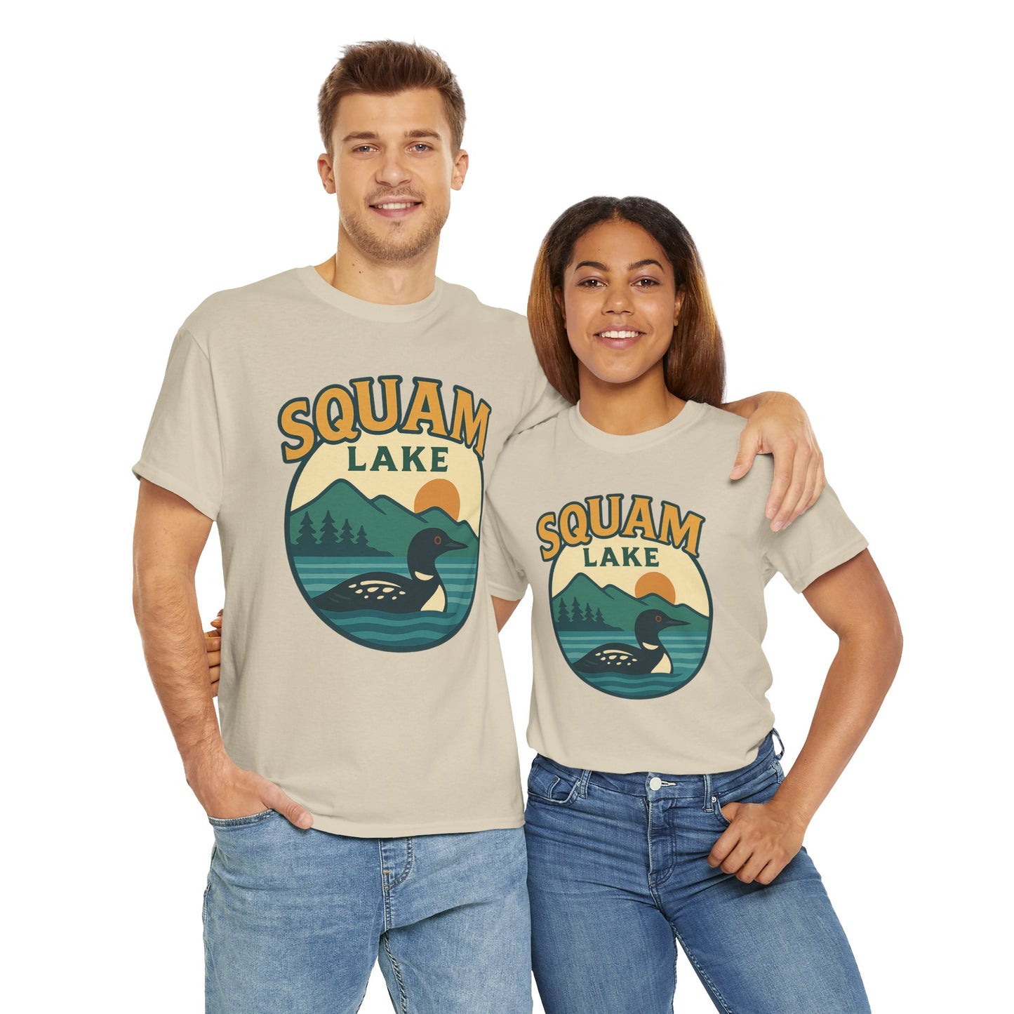 Squam Lake Graphic Tee | Unisex Heavy Cotton T-Shirt, Nature Lover Gift, Lake Adventure Shirt, Outdoor Apparel, Vintage Lake Design