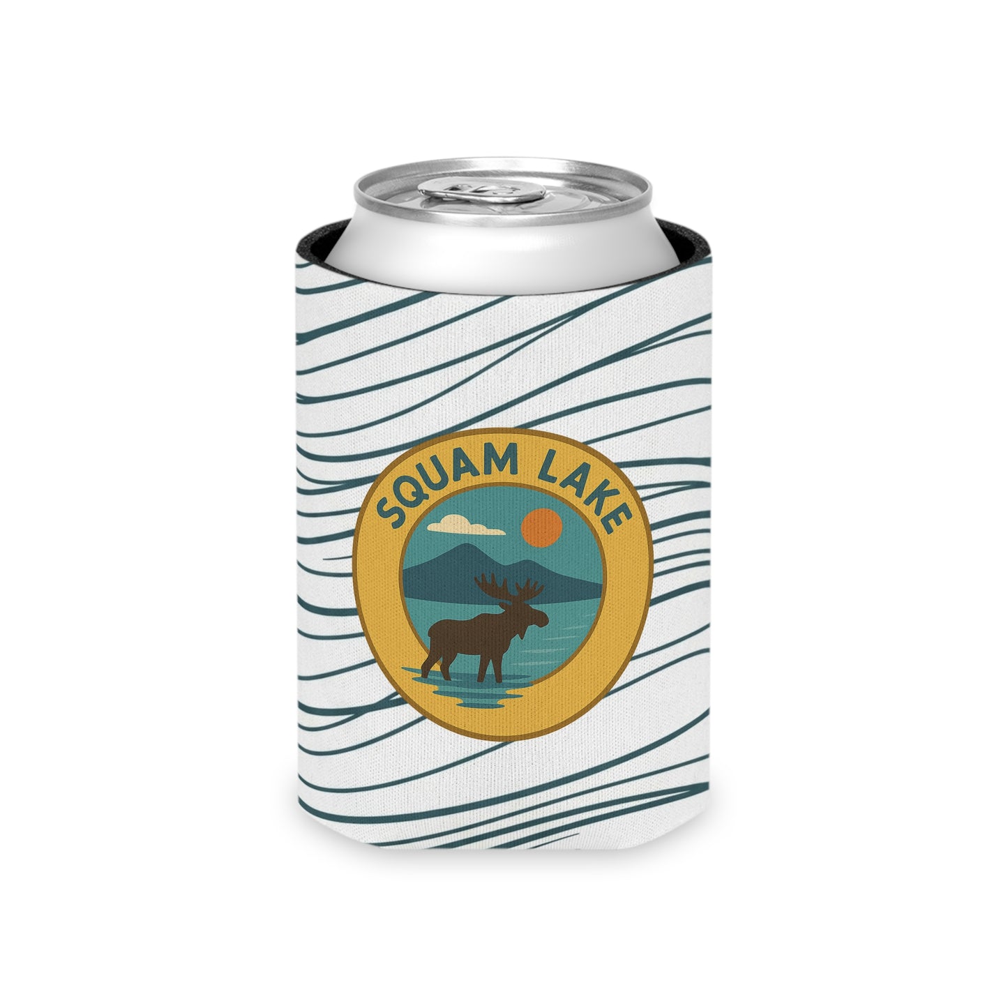 Squam Lake Can Cooler | Vintage Lake House Drink Holder, Outdoor Party Favor, Moose Design, Camping Gear, Summer BBQ Essential