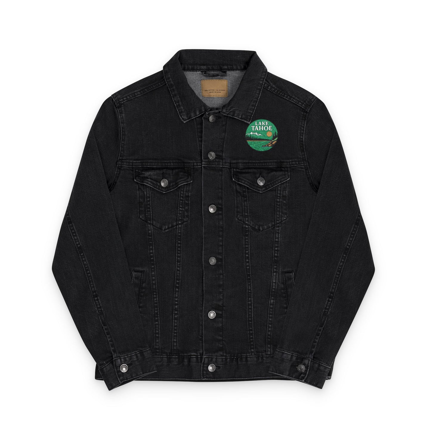 Lake Tahoe Unisex Embroidered Denim Jacket - Trendy Fall Fashion, Casual Layering, Everyday Wear, Stylish Gift, Unique Statement Piece