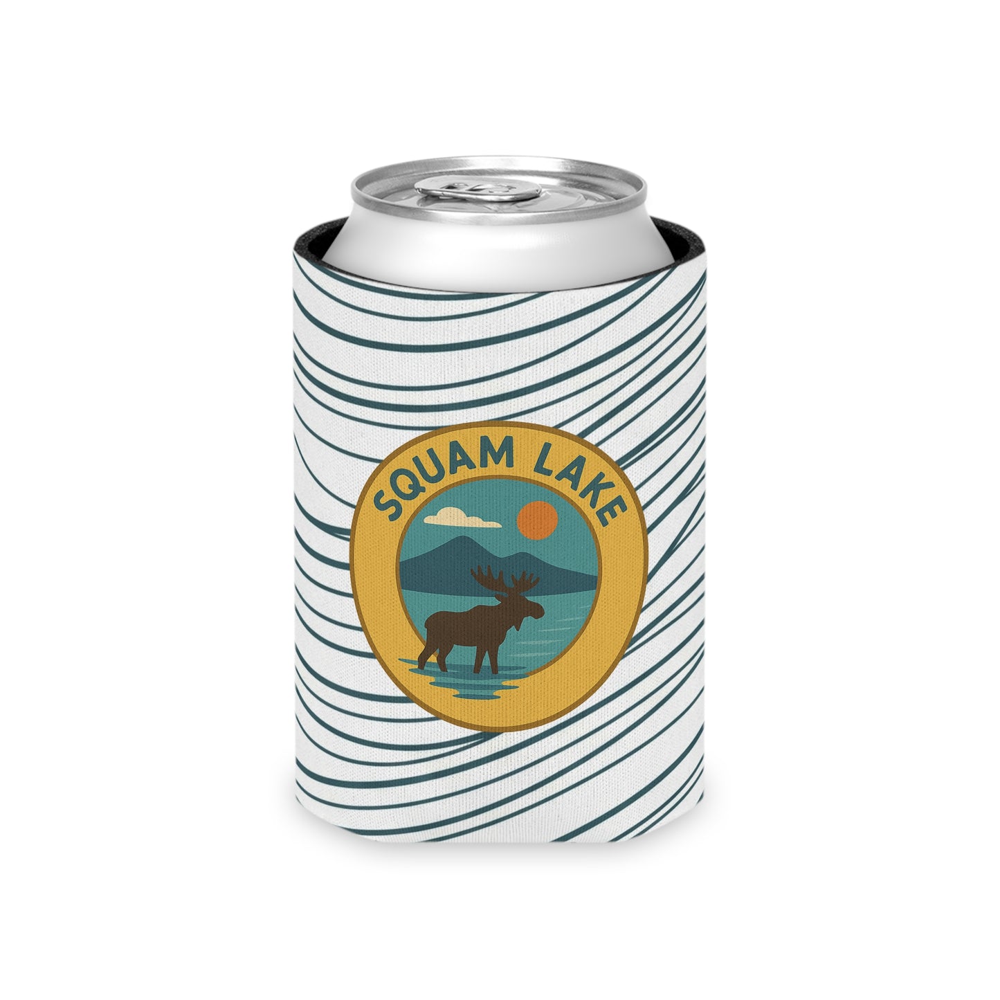 Squam Lake Can Cooler | Vintage Lake House Drink Holder, Outdoor Party Favor, Moose Design, Camping Gear, Summer BBQ Essential
