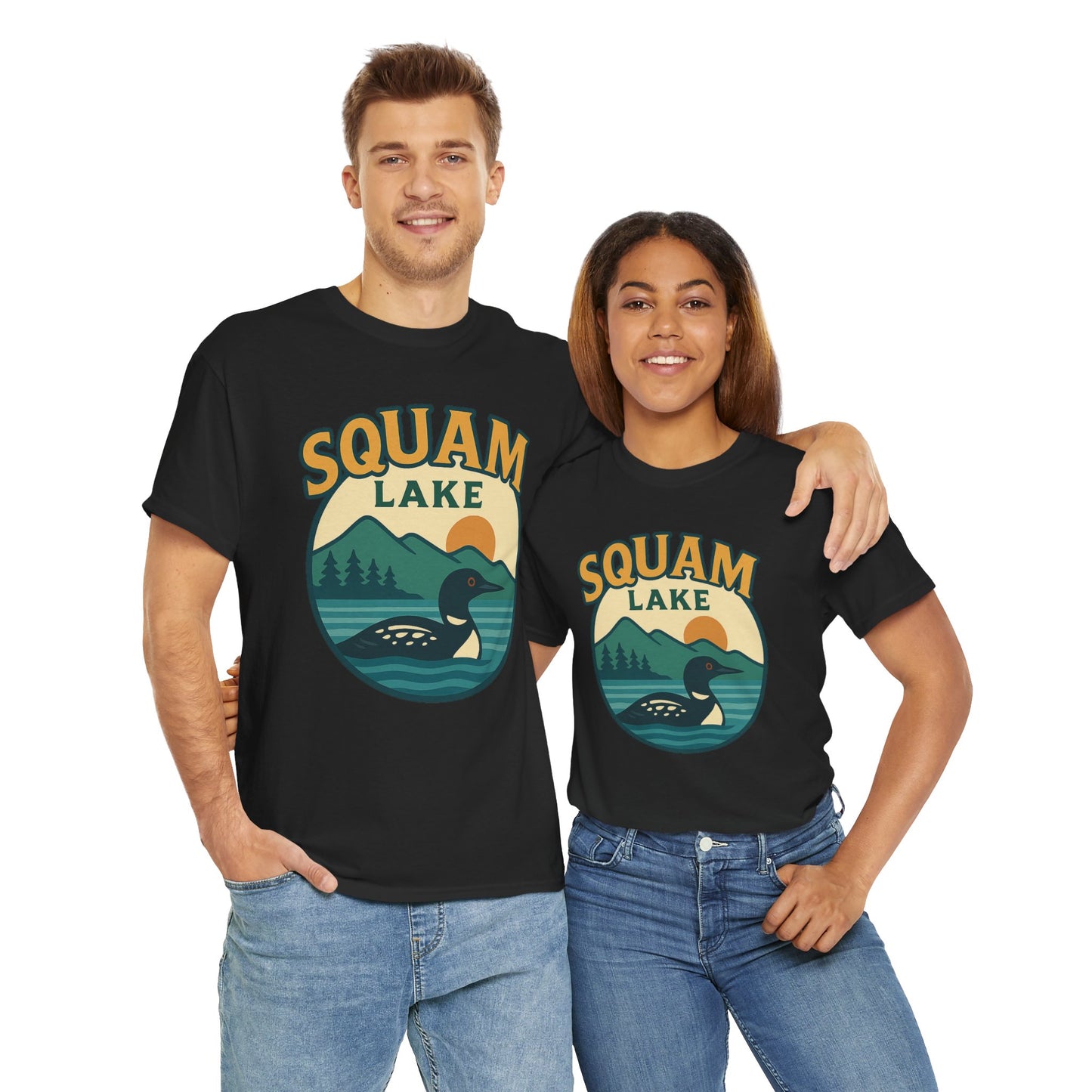 Squam Lake Graphic Tee | Unisex Heavy Cotton T-Shirt, Nature Lover Gift, Lake Adventure Shirt, Outdoor Apparel, Vintage Lake Design