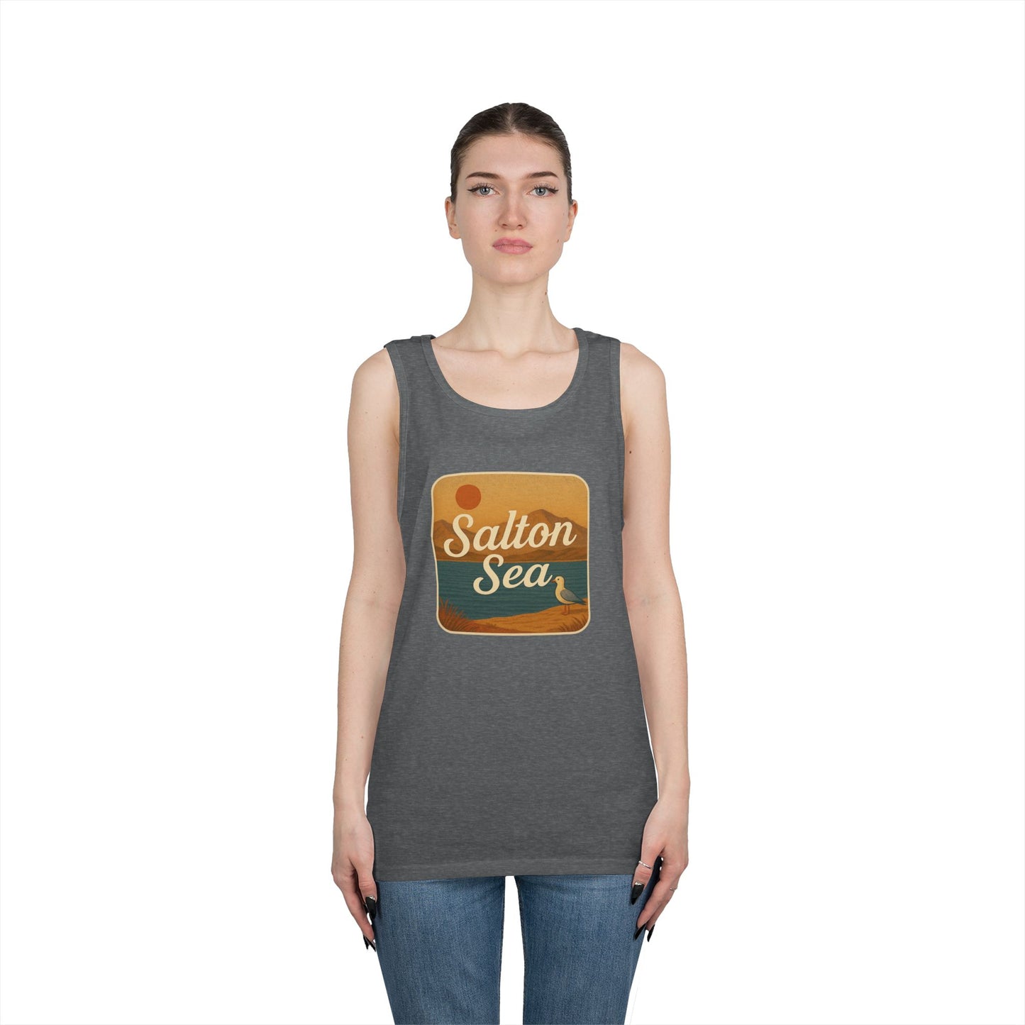 Salton Sea Vintage Unisex Heavy Cotton Tank Top, Summer Shirt, Lake Apparel, Outdoor Activity, Gift for Nature Lovers