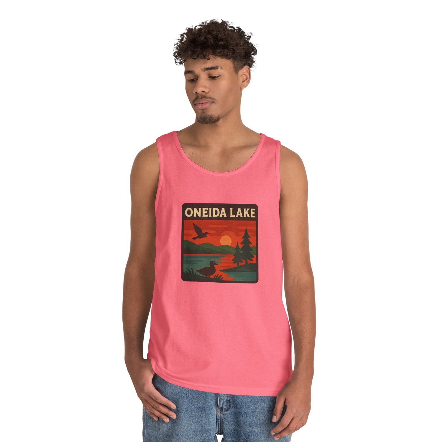 Oneida Lake Vintage Unisex Heavy Cotton Tank Top, Summer Shirt, Lake Apparel, Outdoor Activity, Gift for Nature Lovers