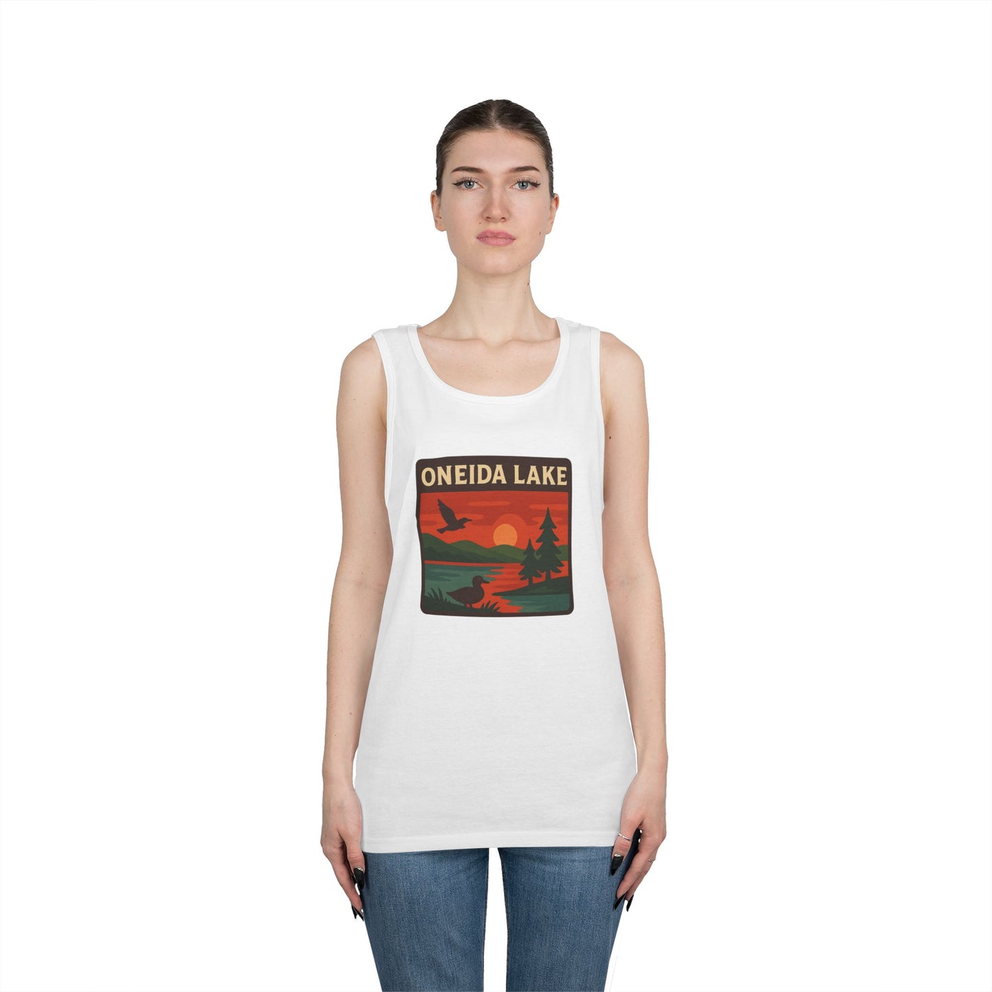 Oneida Lake Vintage Unisex Heavy Cotton Tank Top, Summer Shirt, Lake Apparel, Outdoor Activity, Gift for Nature Lovers