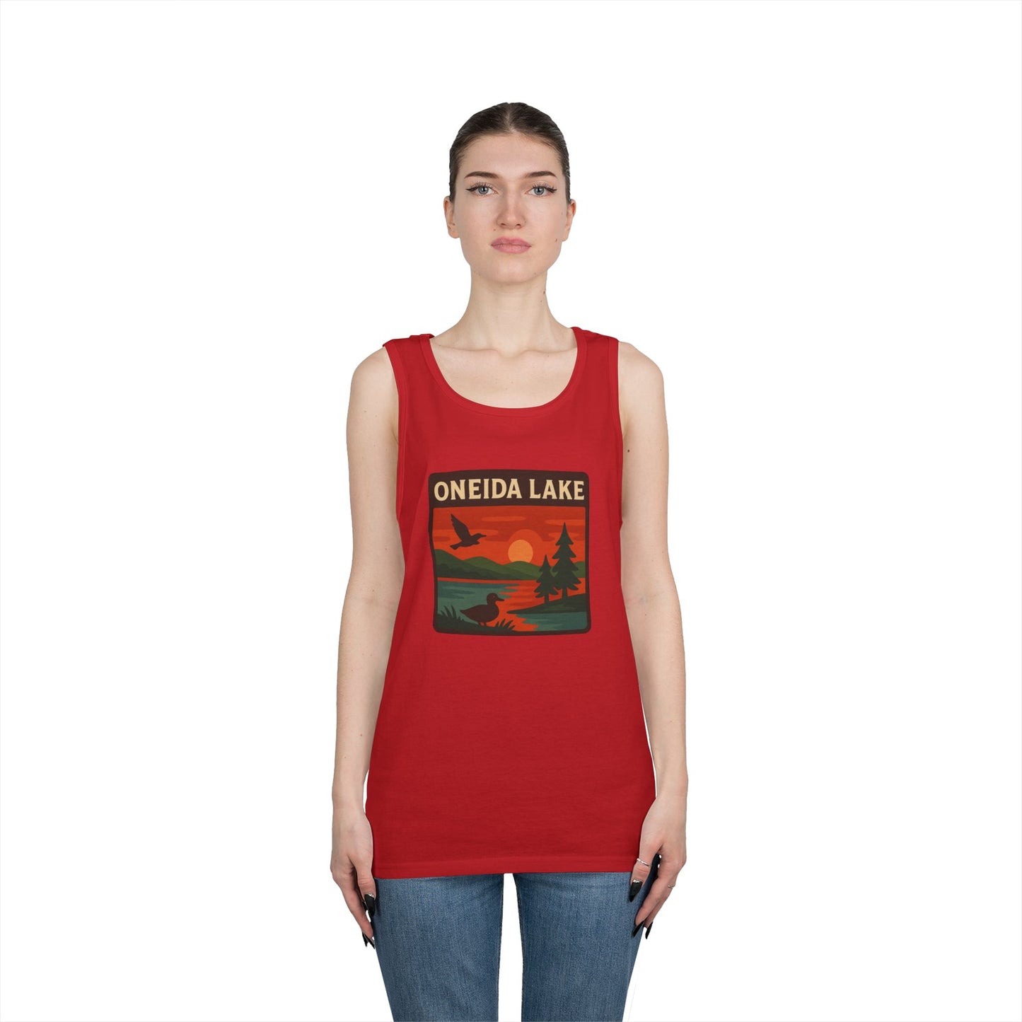 Oneida Lake Vintage Unisex Heavy Cotton Tank Top, Summer Shirt, Lake Apparel, Outdoor Activity, Gift for Nature Lovers