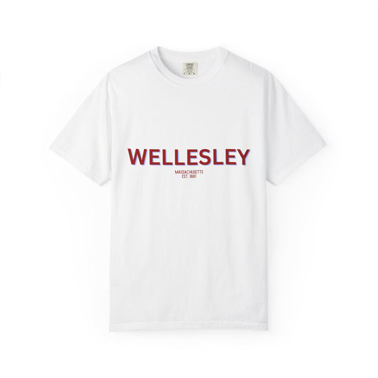 Wellesley Garment-Dyed Unisex T-Shirt, Casual Tee, Vintage Style Shirt, Everyday Wear, Birthday Gift, Unique Apparel