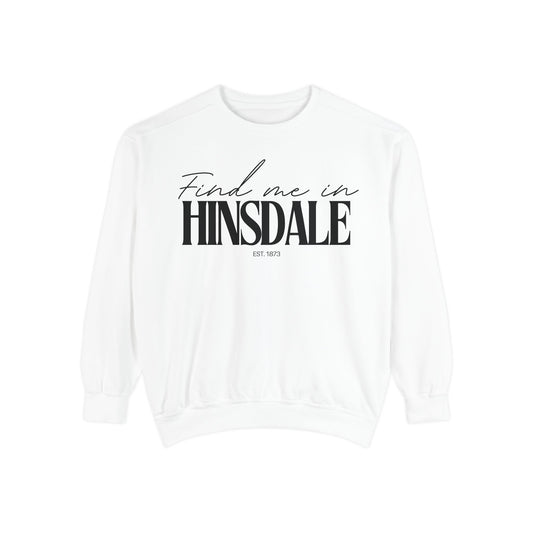 Hinsdale Cozy Sweatshirt, Unisex Garment-Dyed Crew, Casual Wear, Gift for Friends, Fall Fashion, Lounge Style