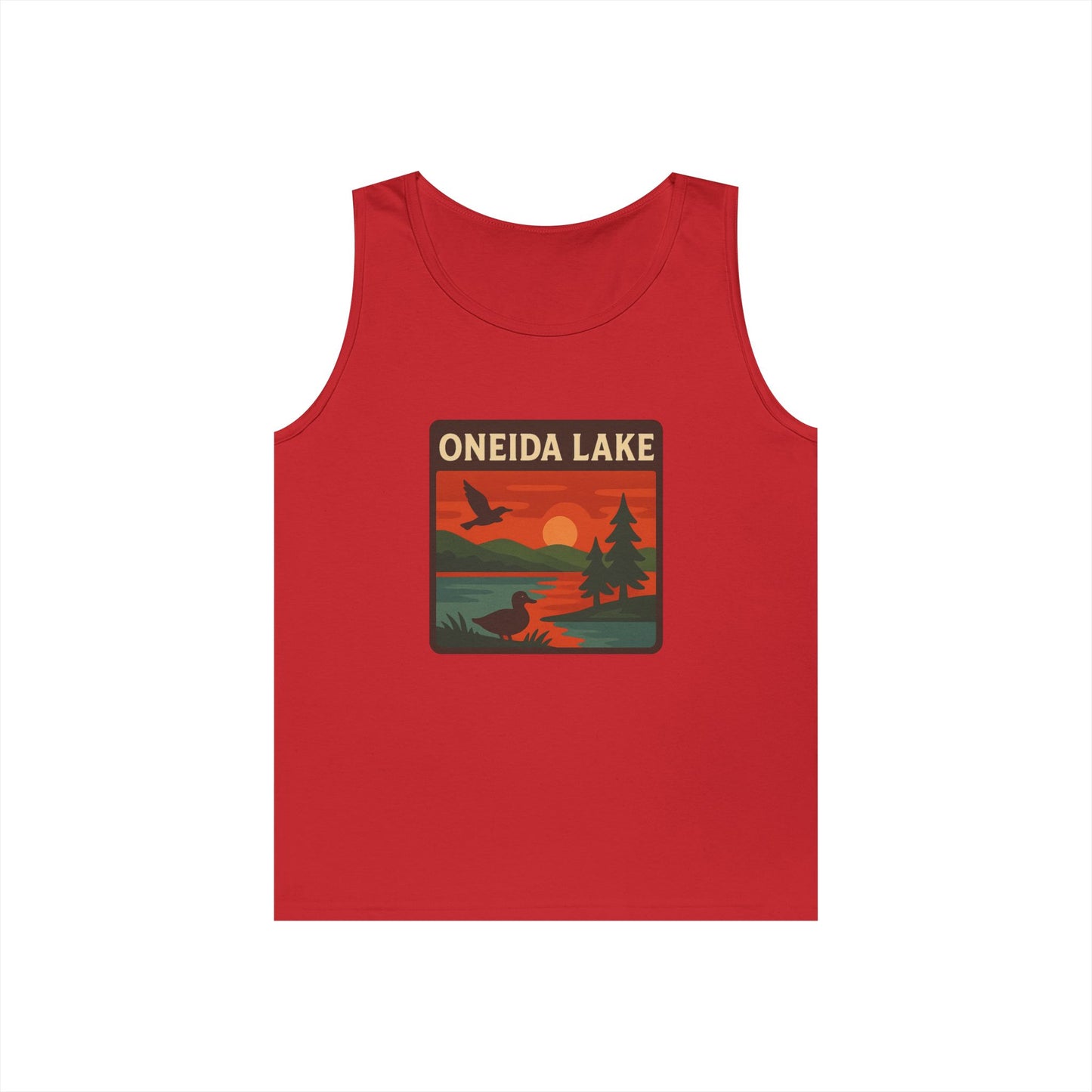 Oneida Lake Vintage Unisex Heavy Cotton Tank Top, Summer Shirt, Lake Apparel, Outdoor Activity, Gift for Nature Lovers