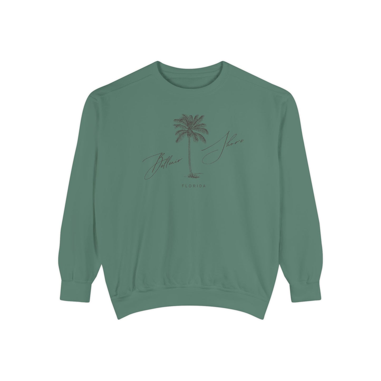 Belleair Shore Chill Vibes Sweatshirt - Unisex Garment-Dyed Style, Perfect for Lounging, Gift for Her, Palm Tree Design, Summer Escape