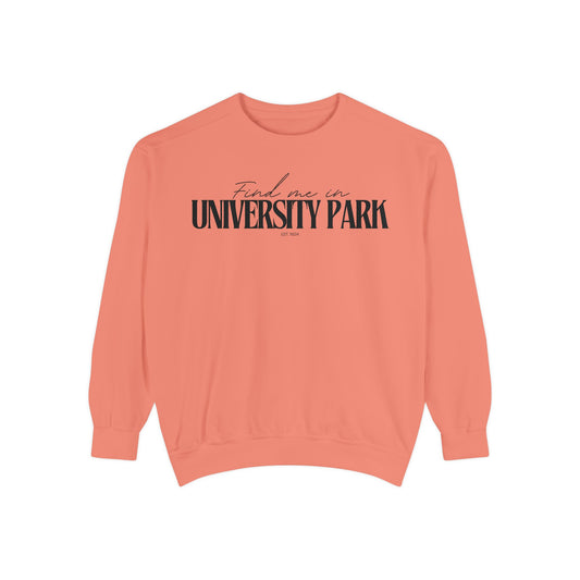 University Park Cozy Sweatshirt, Unisex Garment-Dyed Crew, Casual Wear, Gift for Friends, Fall Fashion, Lounge Style