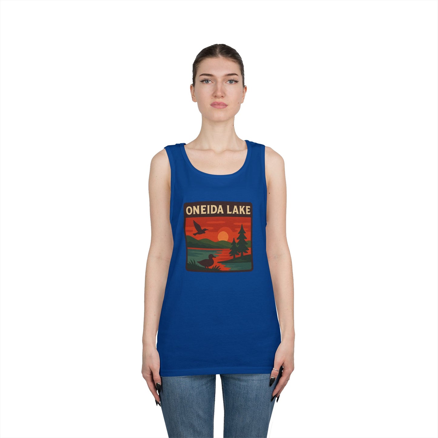 Oneida Lake Vintage Unisex Heavy Cotton Tank Top, Summer Shirt, Lake Apparel, Outdoor Activity, Gift for Nature Lovers