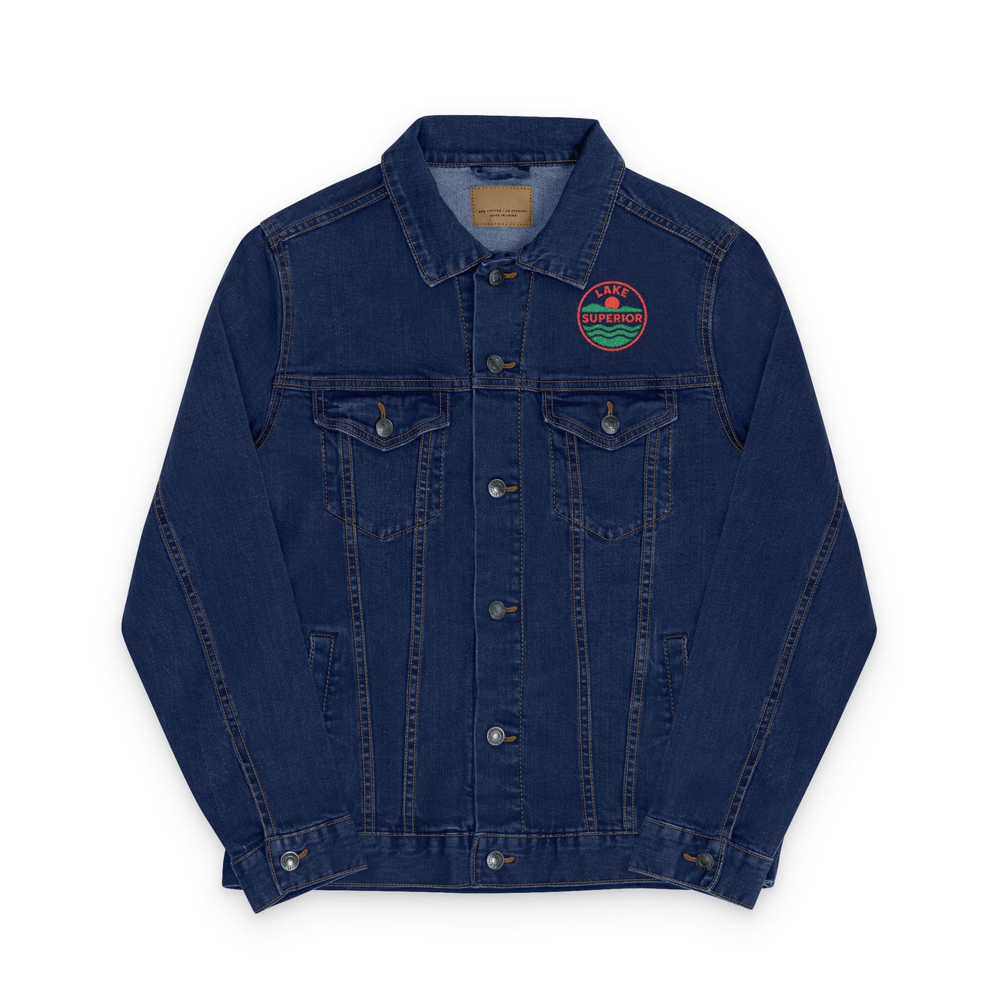 Lake Superior Unisex Embroidered Denim Jacket - Trendy Fall Fashion, Casual Layering, Everyday Wear, Stylish Gift, Unique Statement Piece