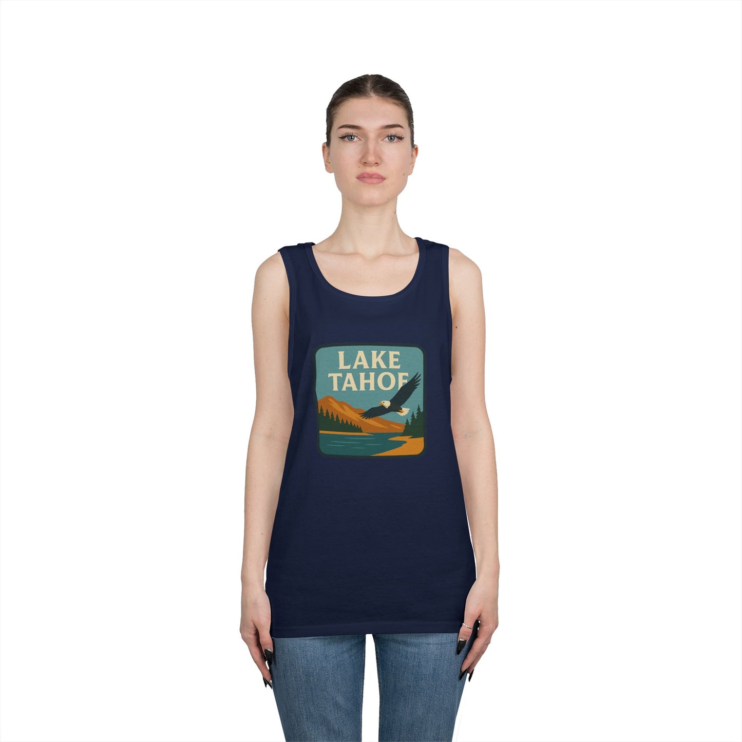 Lake Tahoe Vintage Unisex Heavy Cotton Tank Top, Summer Shirt, Lake Apparel, Outdoor Activity, Gift for Nature Lovers