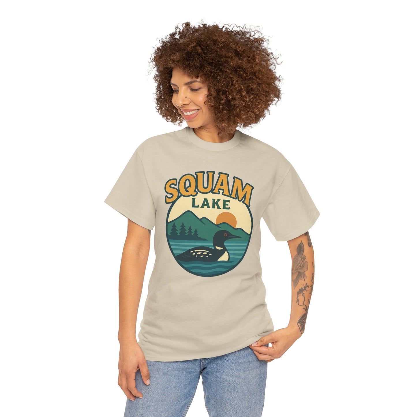 Squam Lake Graphic Tee | Unisex Heavy Cotton T-Shirt, Nature Lover Gift, Lake Adventure Shirt, Outdoor Apparel, Vintage Lake Design