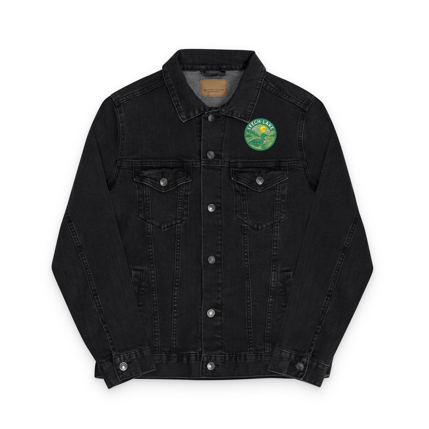 Leech Lake Unisex Embroidered Denim Jacket - Trendy Fall Fashion, Casual Layering, Everyday Wear, Stylish Gift, Unique Statement Piece