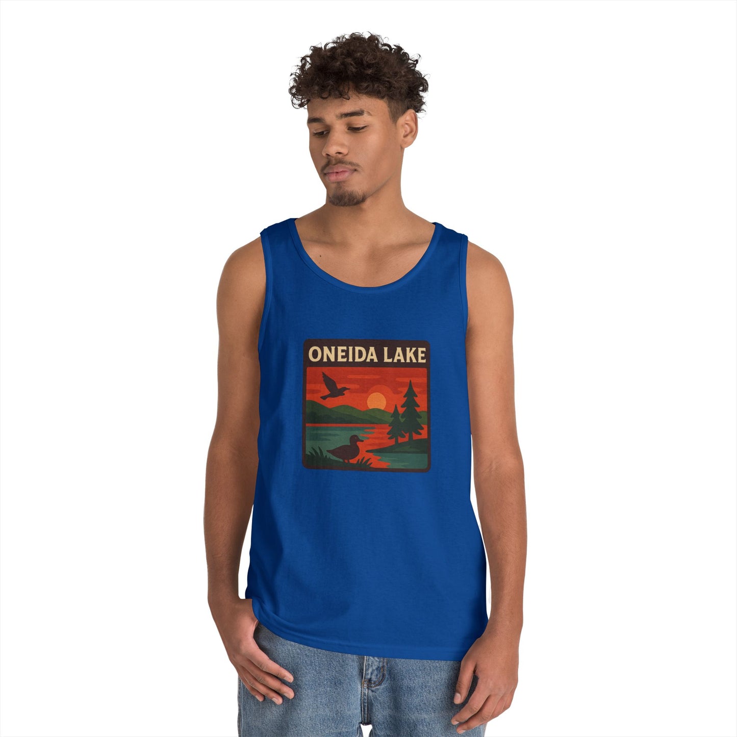 Oneida Lake Vintage Unisex Heavy Cotton Tank Top, Summer Shirt, Lake Apparel, Outdoor Activity, Gift for Nature Lovers