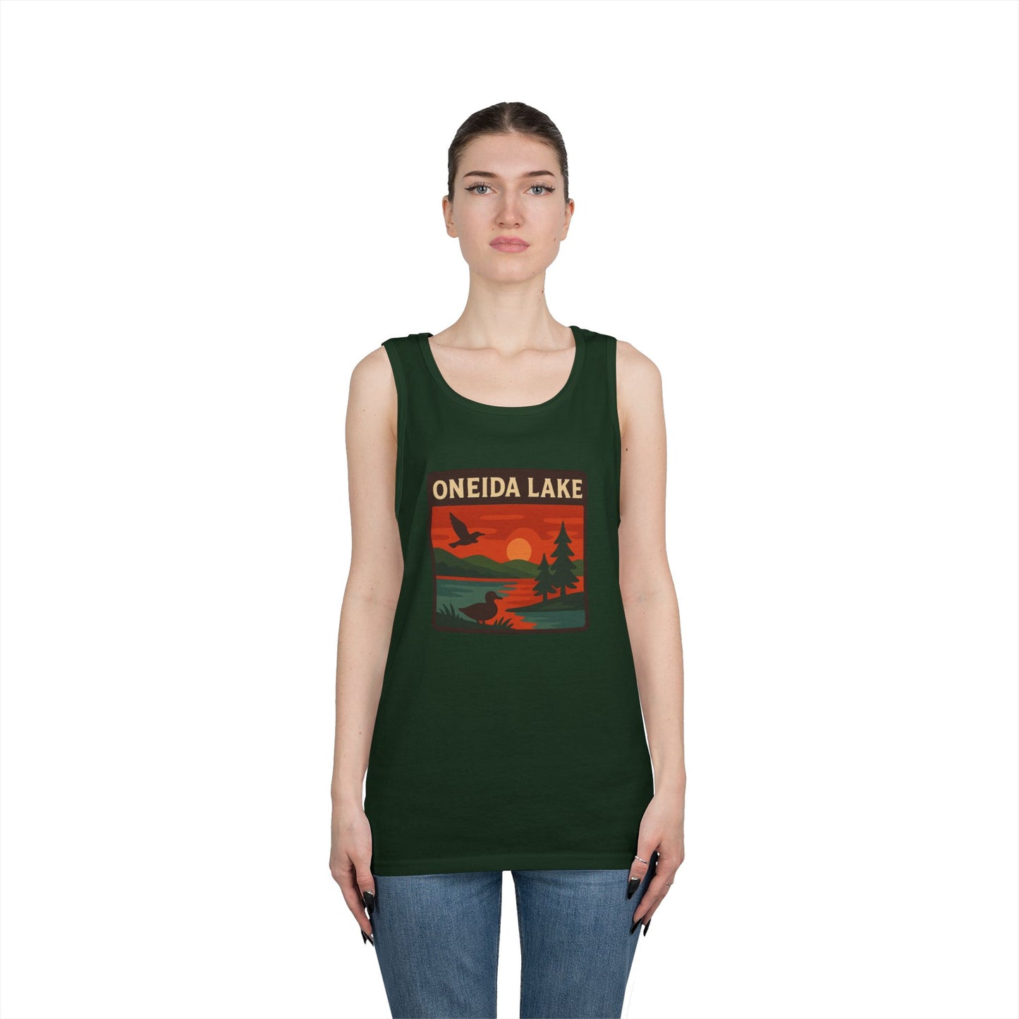 Oneida Lake Vintage Unisex Heavy Cotton Tank Top, Summer Shirt, Lake Apparel, Outdoor Activity, Gift for Nature Lovers