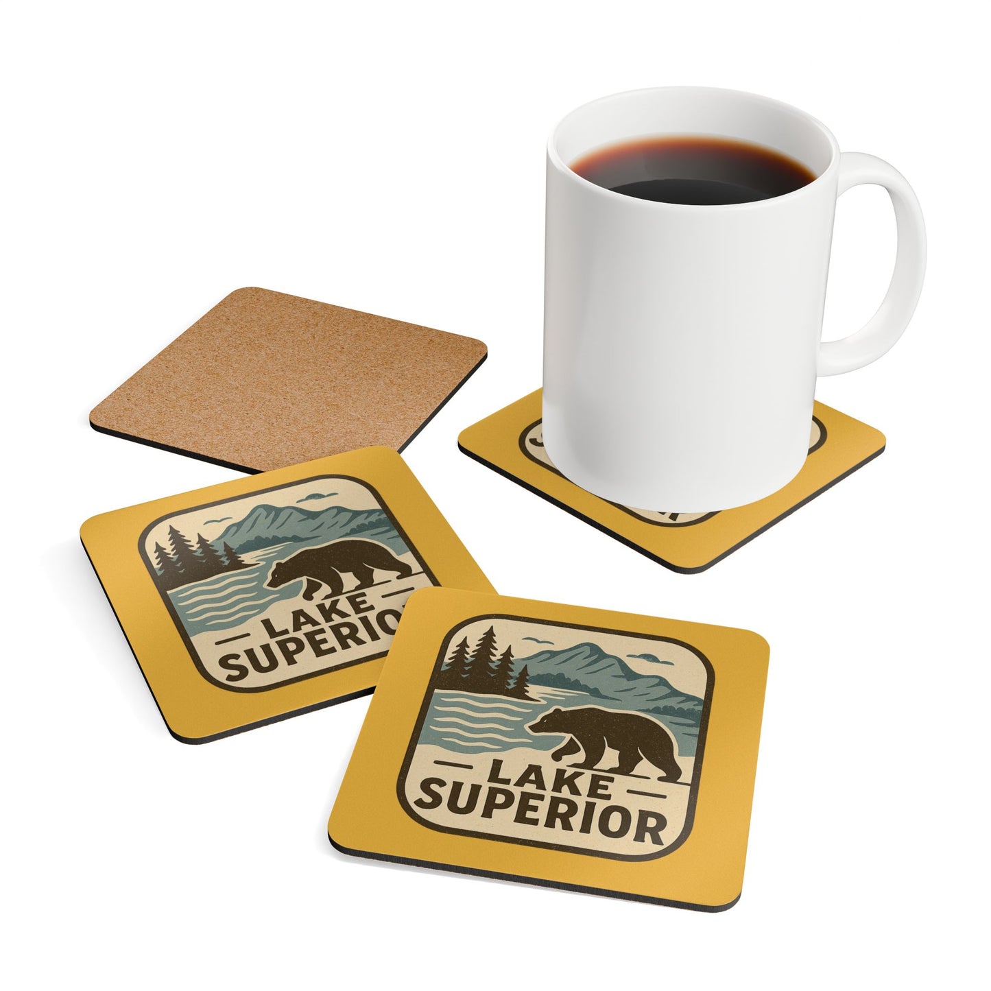 Lake Superior Rustic Cork Coaster Set, Nature Decor, Coasters, Cabin Decor, Gift for Homeowners, Scenic Coasters