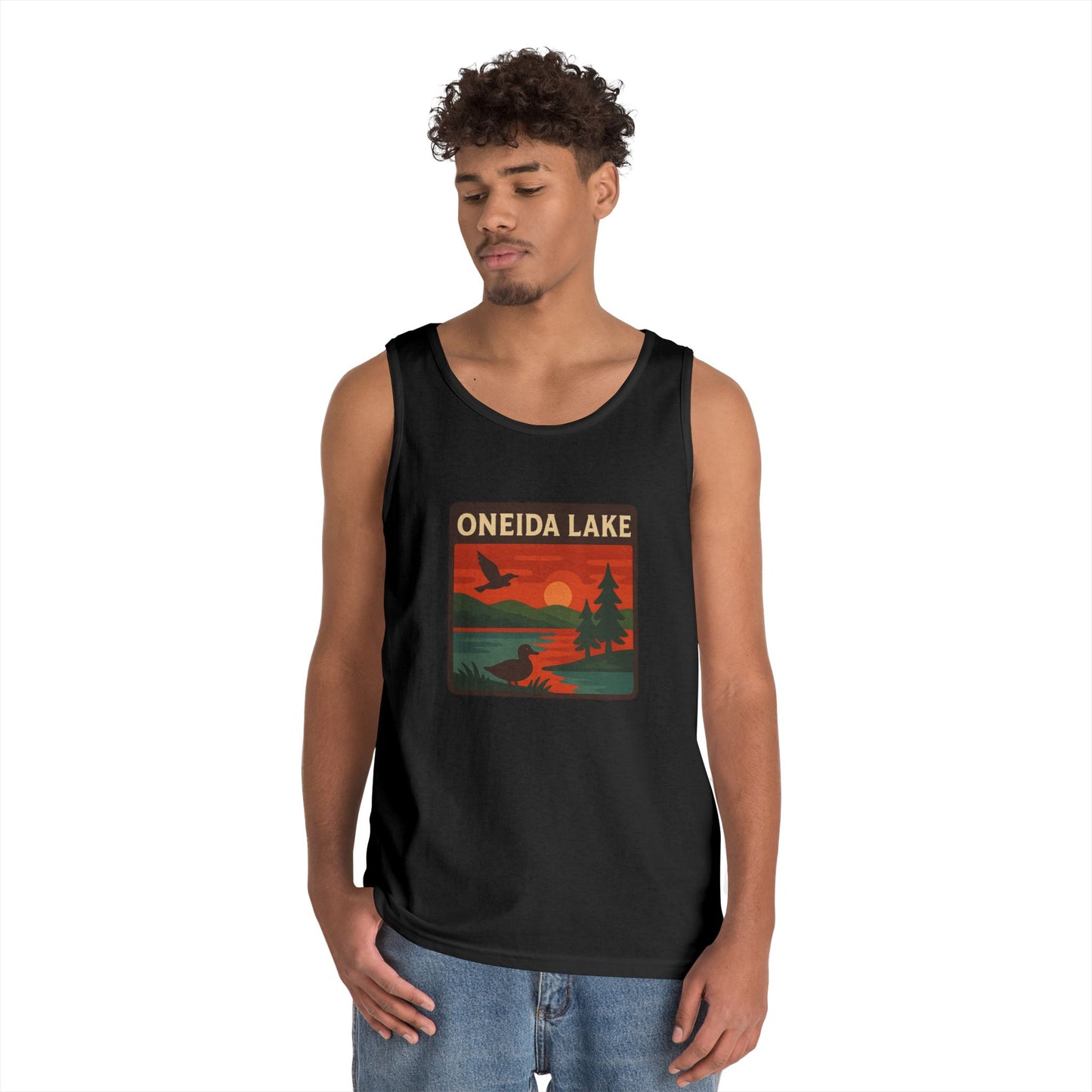 Oneida Lake Vintage Unisex Heavy Cotton Tank Top, Summer Shirt, Lake Apparel, Outdoor Activity, Gift for Nature Lovers