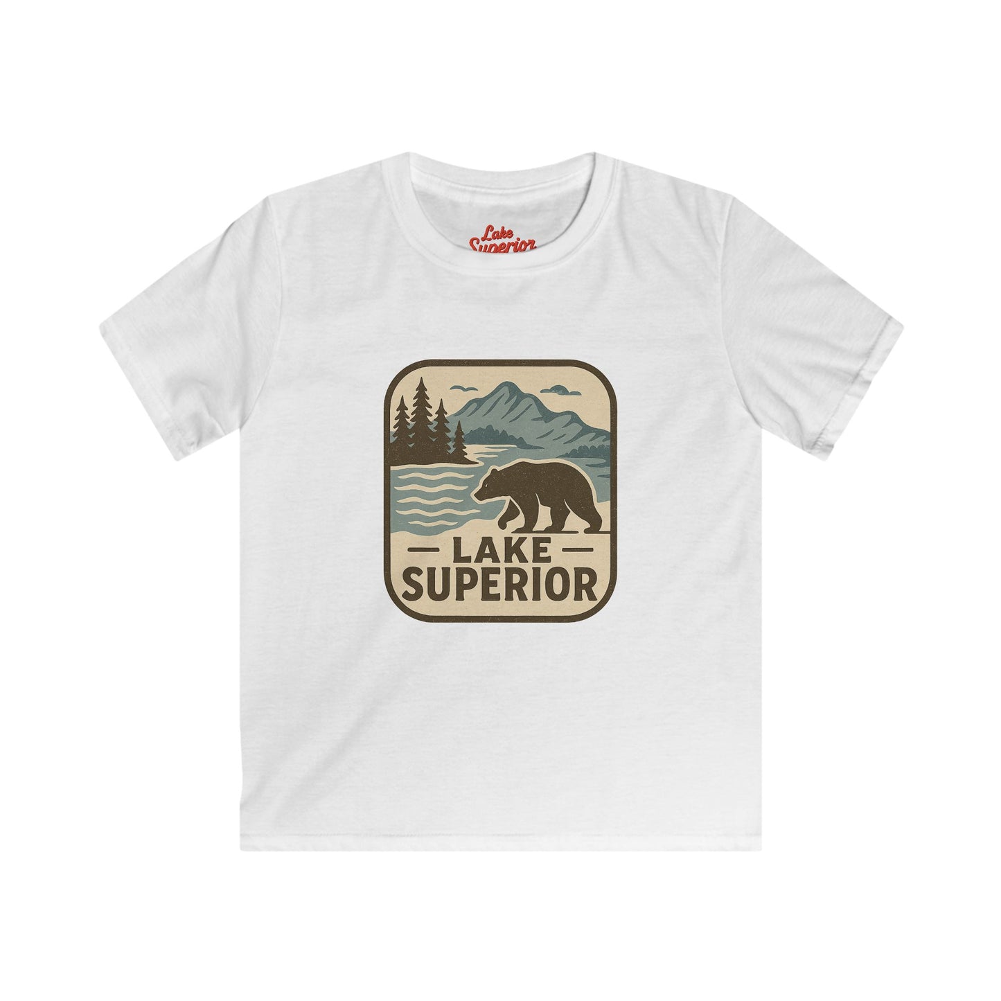 Lake Superior Kids Tee, Softstyle T-Shirt for Children, Summer Adventure Shirt, Lake House Gift, Outdoor Fun Apparel