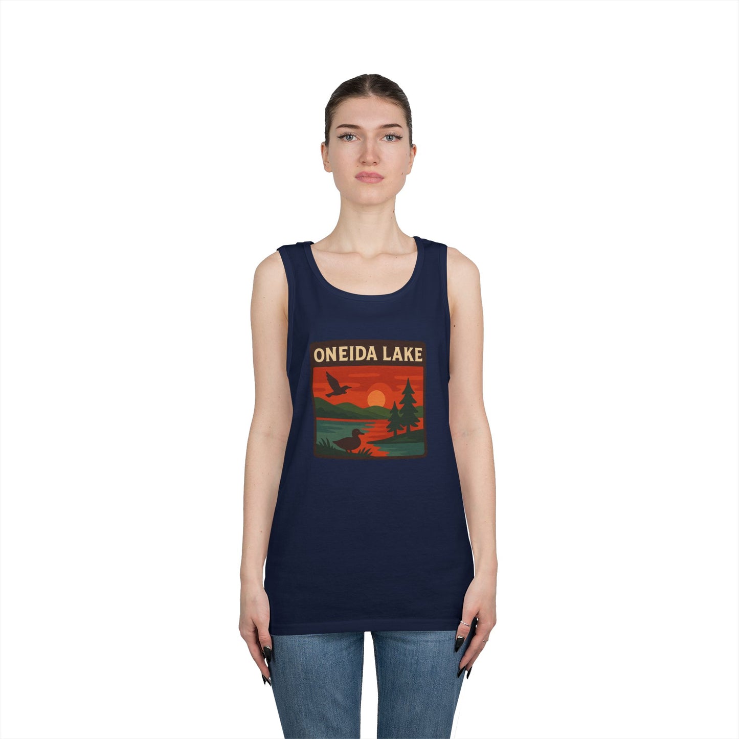 Oneida Lake Vintage Unisex Heavy Cotton Tank Top, Summer Shirt, Lake Apparel, Outdoor Activity, Gift for Nature Lovers