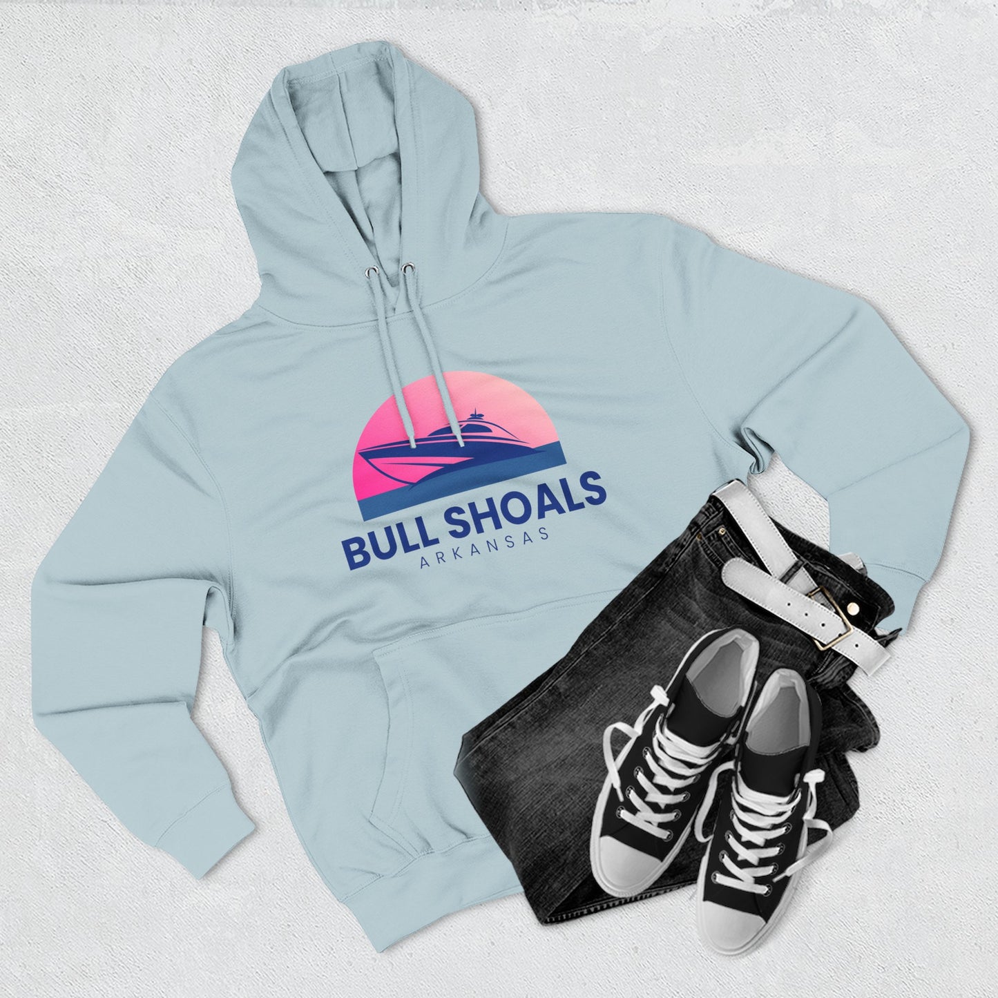 Bull Shoals Vibes Hoodie with Design, Perfect for Autumn Lovers, Comfortable and Stylish, Great Gift for Vacations