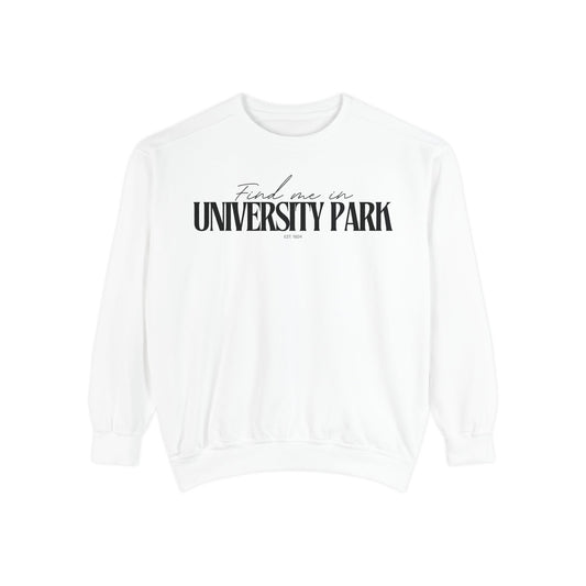 University Park Cozy Sweatshirt, Unisex Garment-Dyed Crew, Casual Wear, Gift for Friends, Fall Fashion, Lounge Style