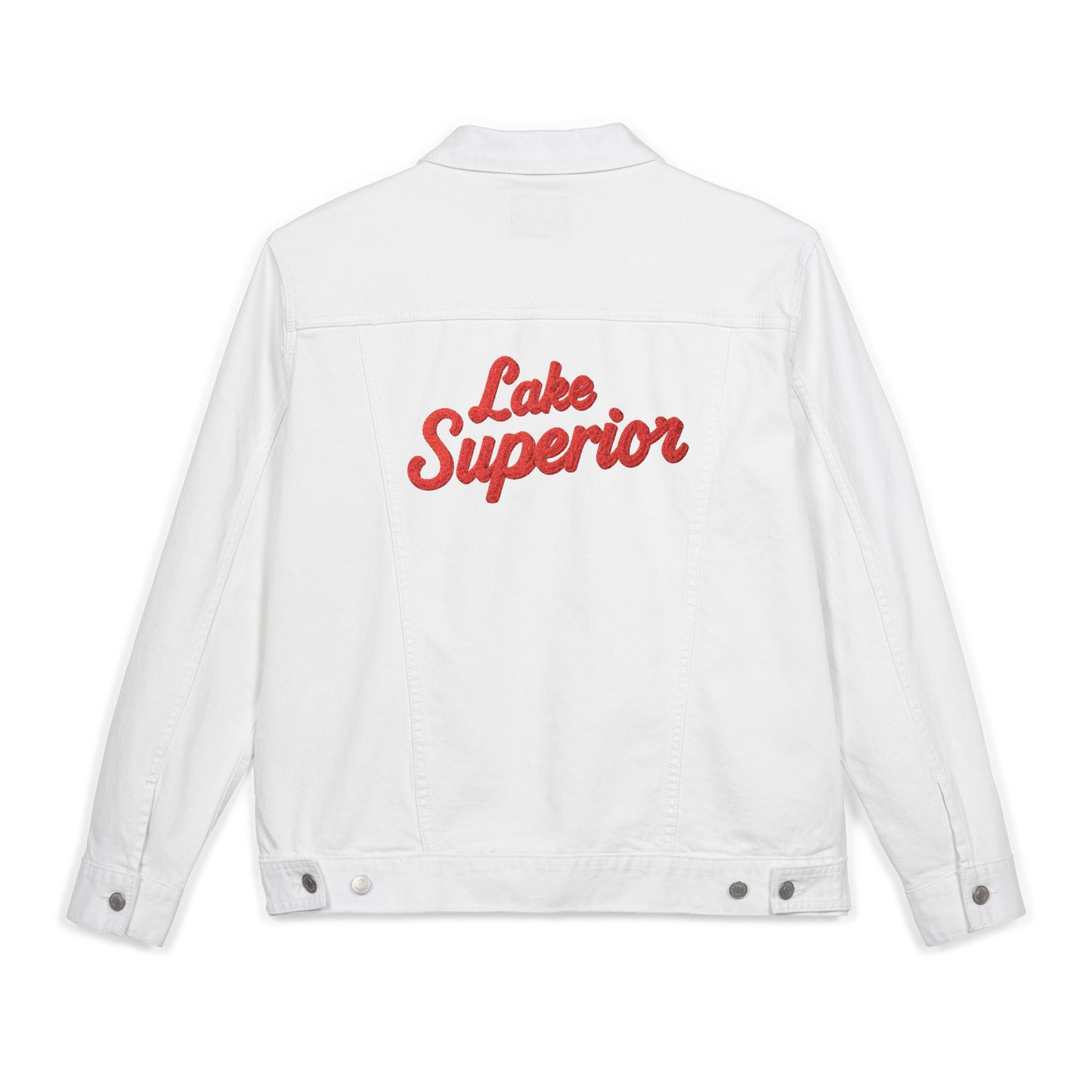 Lake Superior Unisex Embroidered Denim Jacket - Trendy Fall Fashion, Casual Layering, Everyday Wear, Stylish Gift, Unique Statement Piece