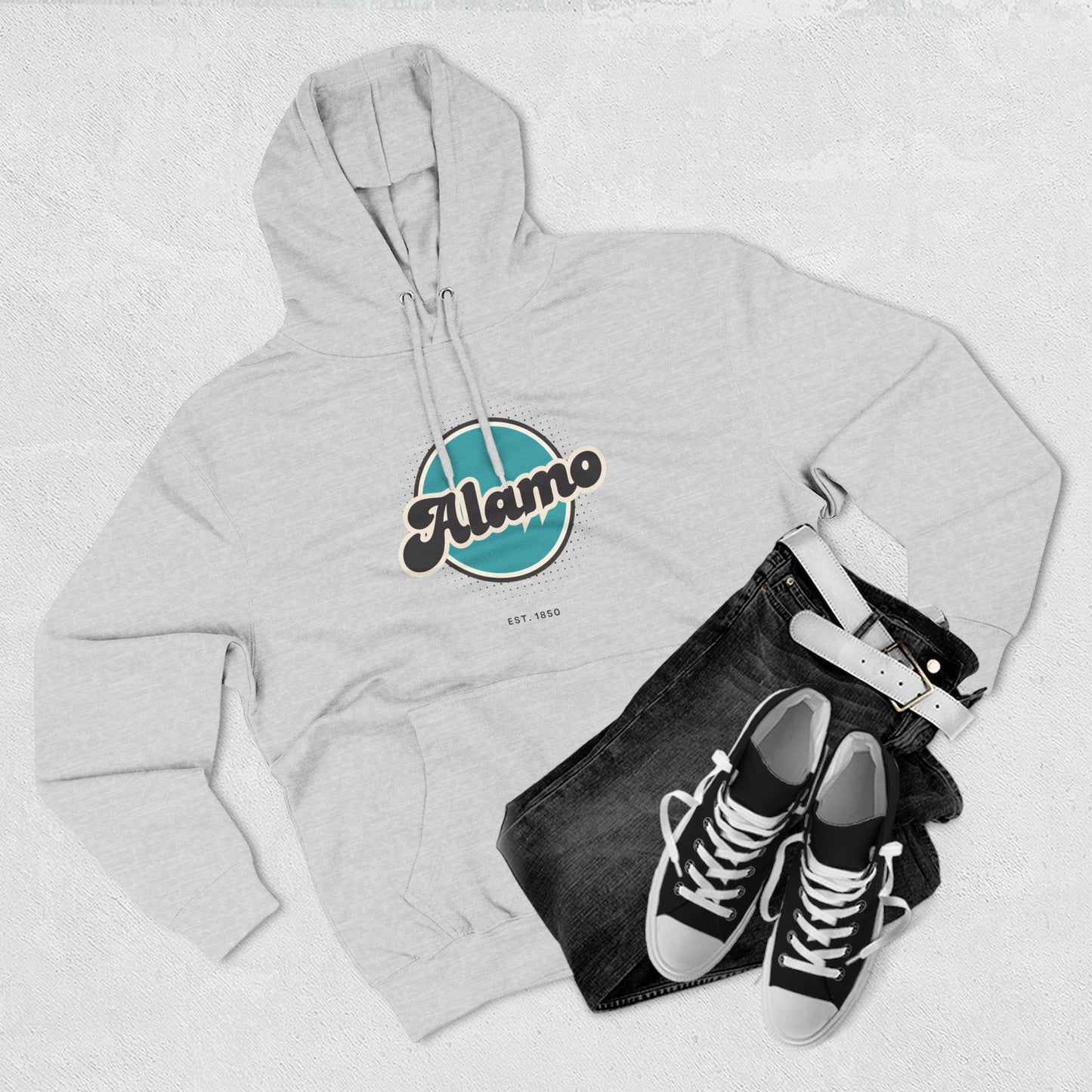 Alamo Retro Vibe Hoodie for Casual Days, Streetwear, Unisex Gift, Cozy Layering Apparel