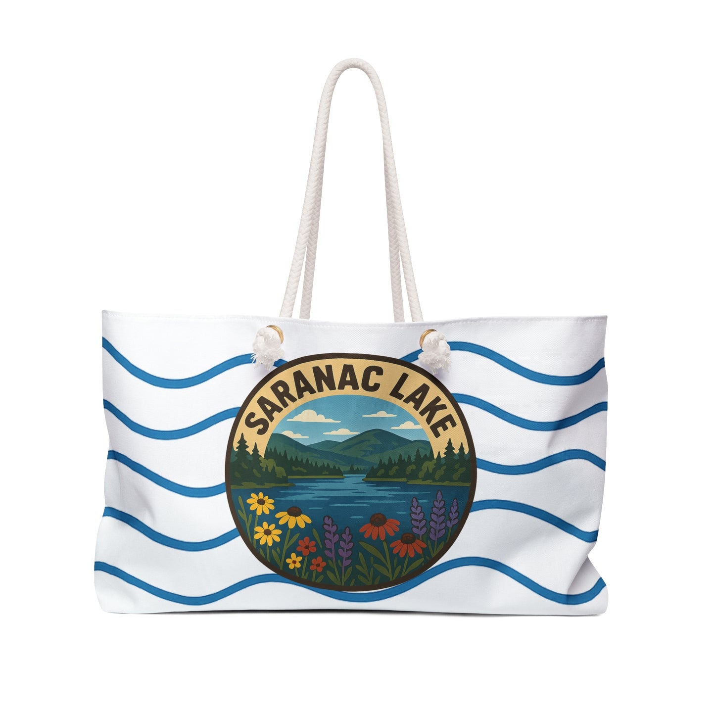 Saranac Lake Weekender Bag White | Travel Tote, Beach Bag, Vacation Essentials, Escape Bag, Lake Life Carryall