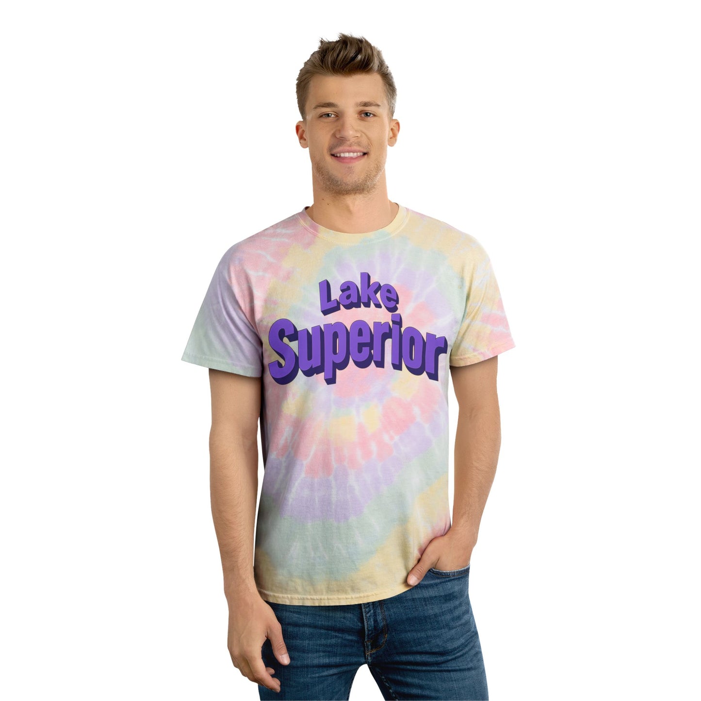 Lake Superior Spiral Tie-Dye Tee: Vibrant Summer Style, Casual Wear, Gifts for Lake Lovers, Festival Apparel, Retro Vibes