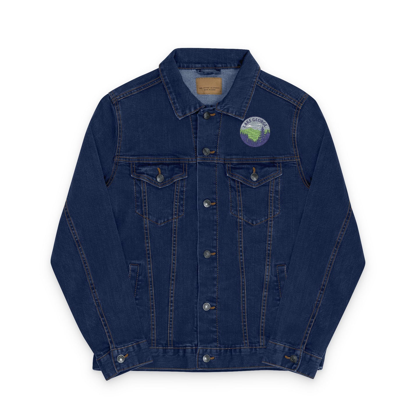 Lake George Unisex Embroidered Denim Jacket - Trendy Fall Fashion, Casual Layering, Everyday Wear, Stylish Gift, Unique Statement Piece