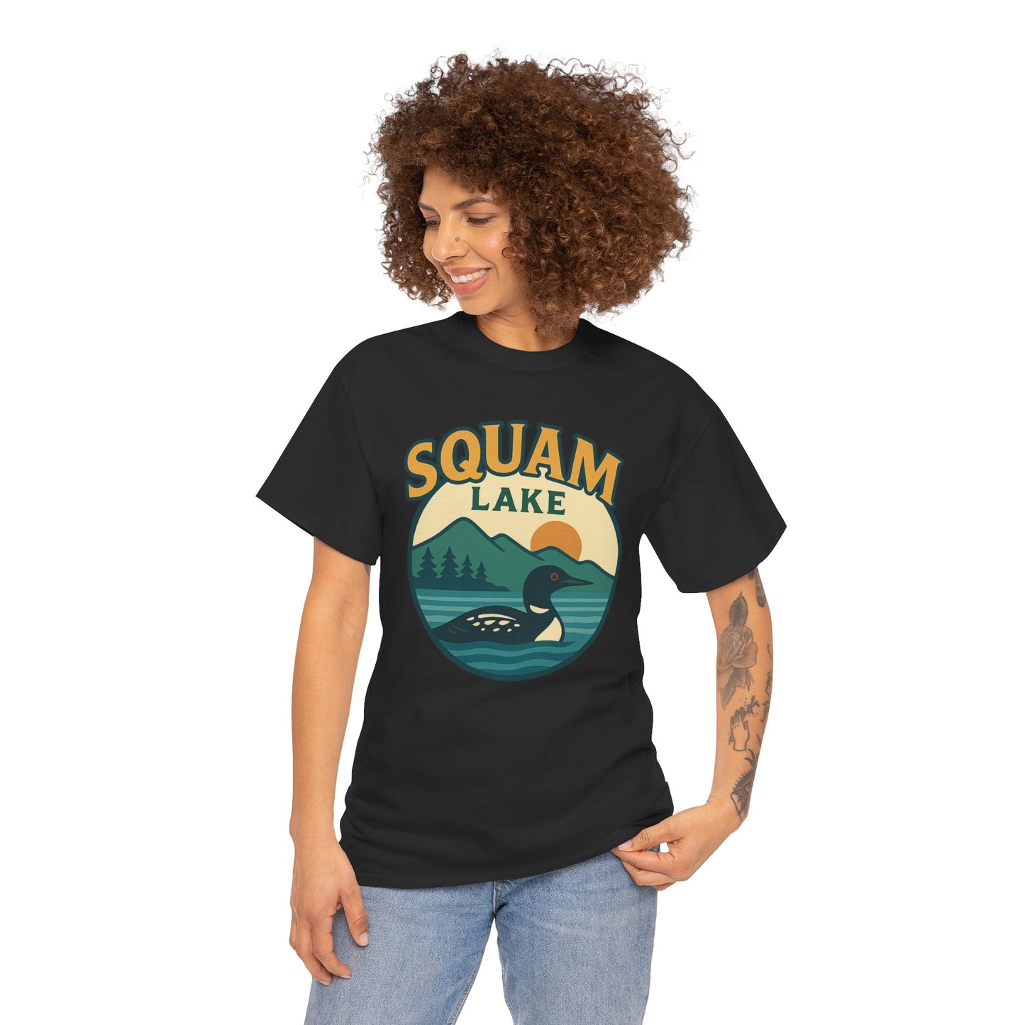 Squam Lake Graphic Tee | Unisex Heavy Cotton T-Shirt, Nature Lover Gift, Lake Adventure Shirt, Outdoor Apparel, Vintage Lake Design